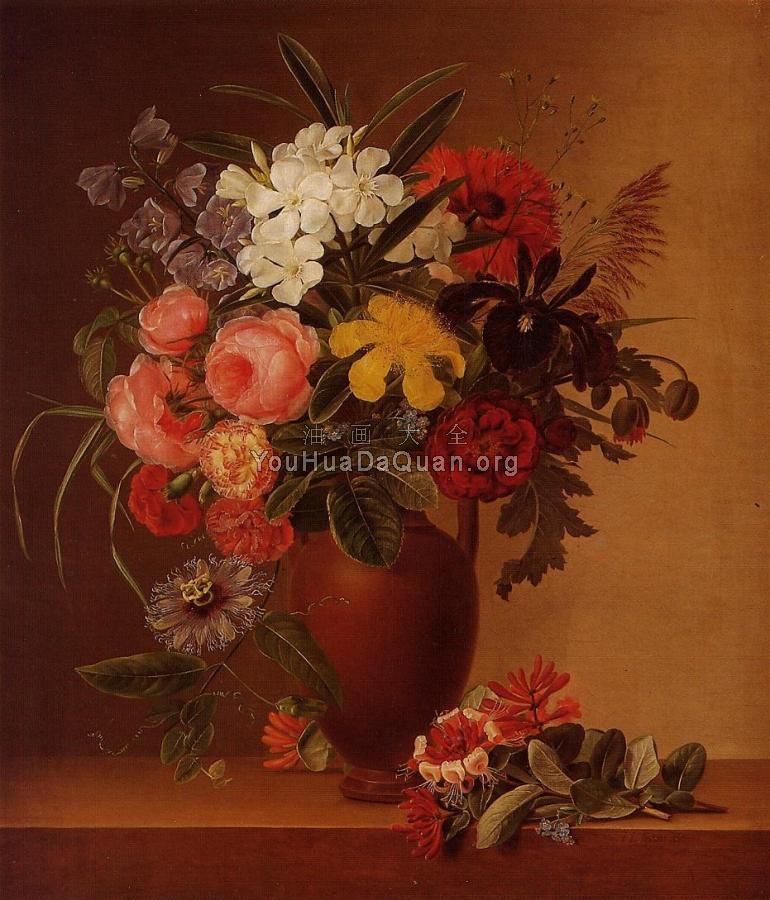 Still Life with Flowers in an Earthenware Vase - 约翰·劳伦茨·延森